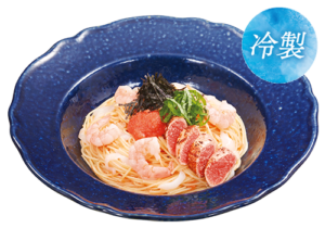 夏に食べたい冷製パスタ　冷製カッペリーニ炙り明太子とヤリイカエビの明太子ソース